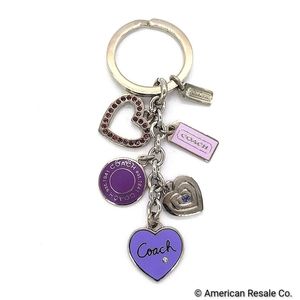 COACH Vintage Triple Heart Crystals Key Fob Keychain Purse Charm